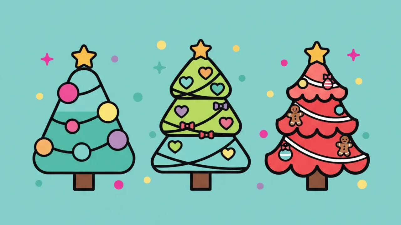 Páginas para Colorir: Árvores de Natal Kawaii e Criativas
