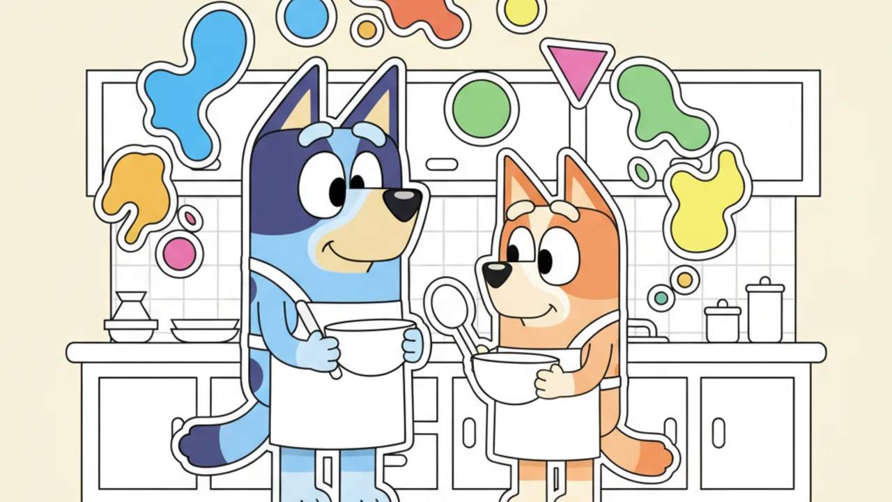 Colorir Online: Bandit e Chilli na Cozinha para Crianças