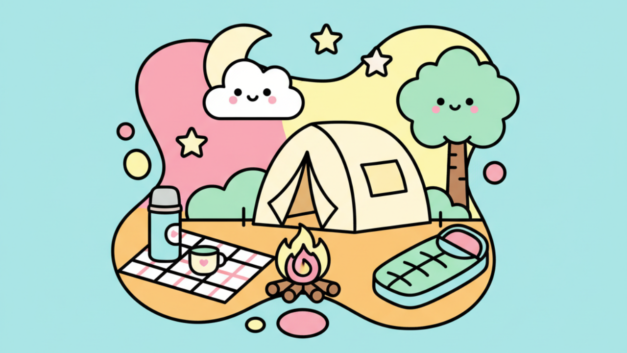 Desenhos de Acampamento Kawaii para Pintar e Relaxar