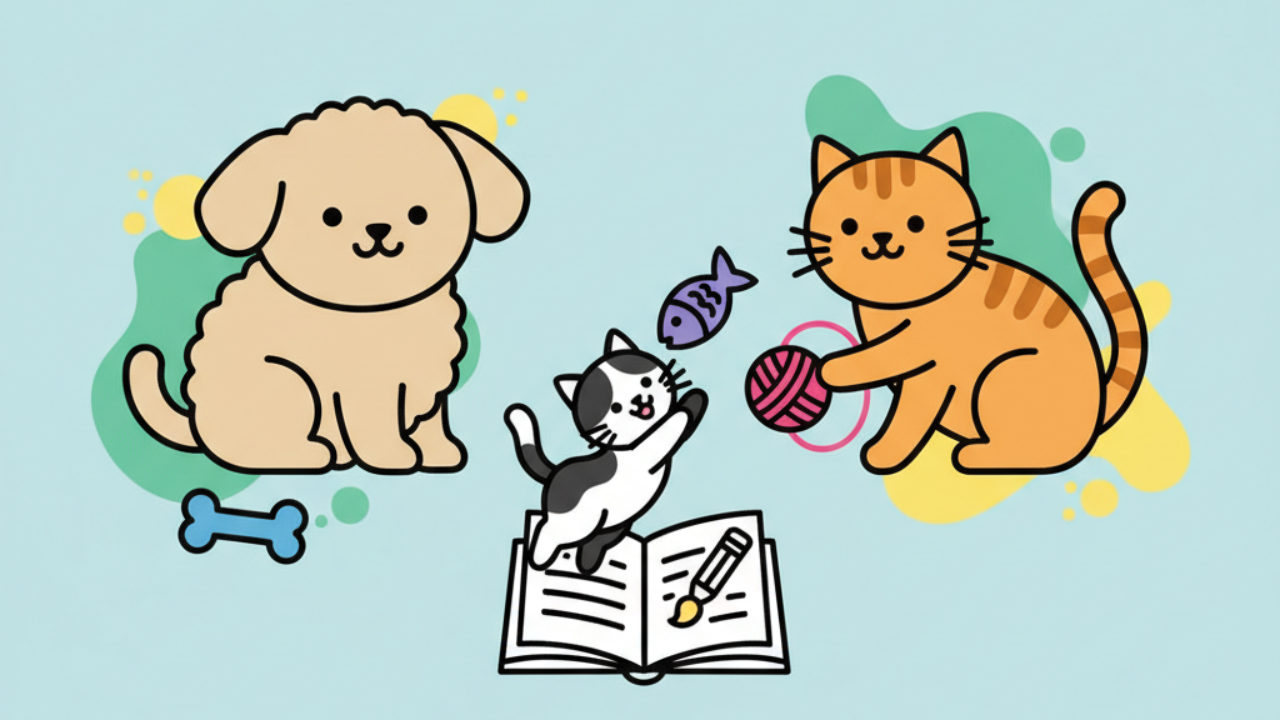 Desenhos Educativos de Cachorros e Gatos para Crianças