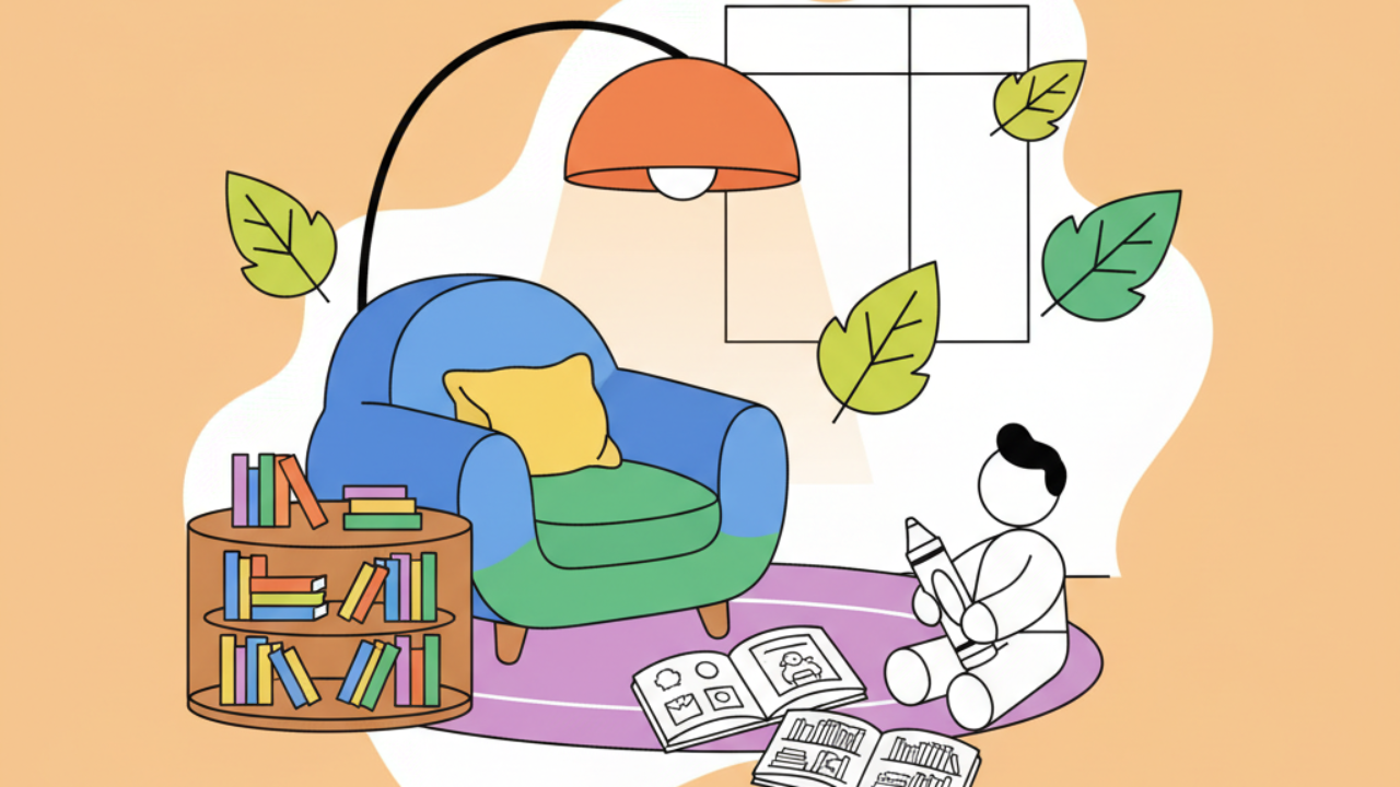 Colorir Cantinhos de Estudo e Leitura: Atividades Infantis