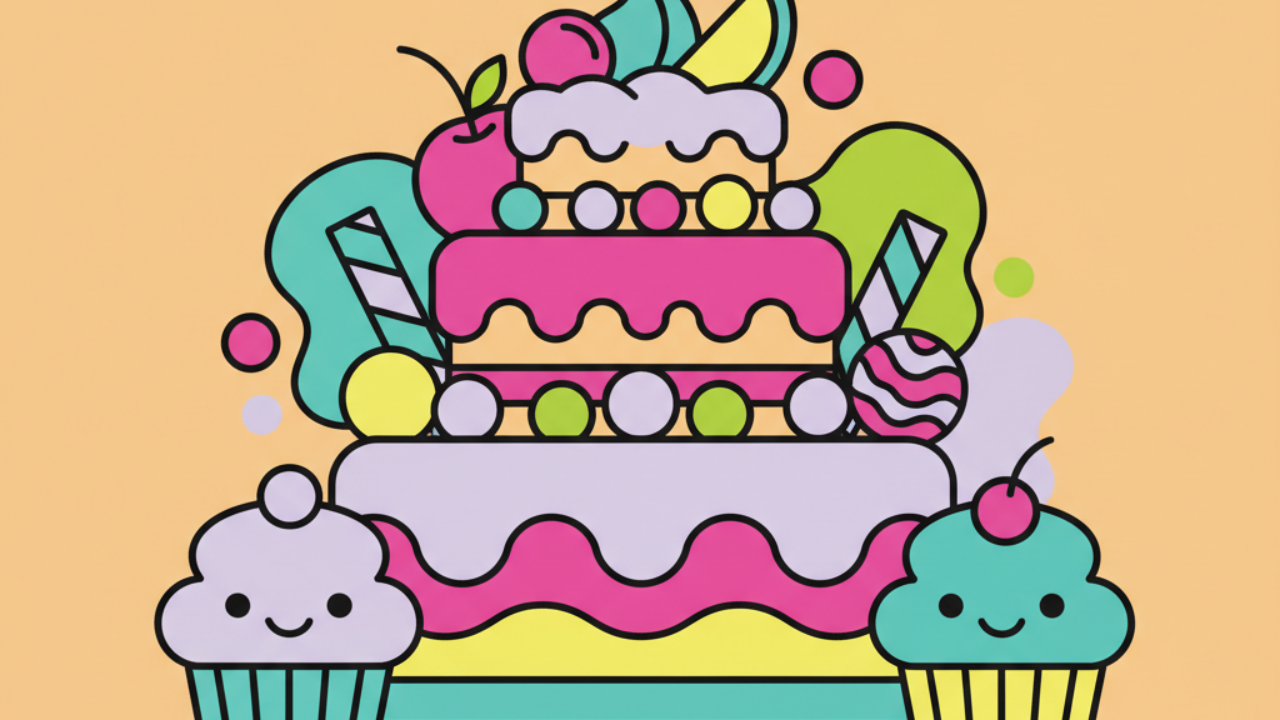 Páginas para Colorir de Bolos Gigantes e Doces Deliciosos