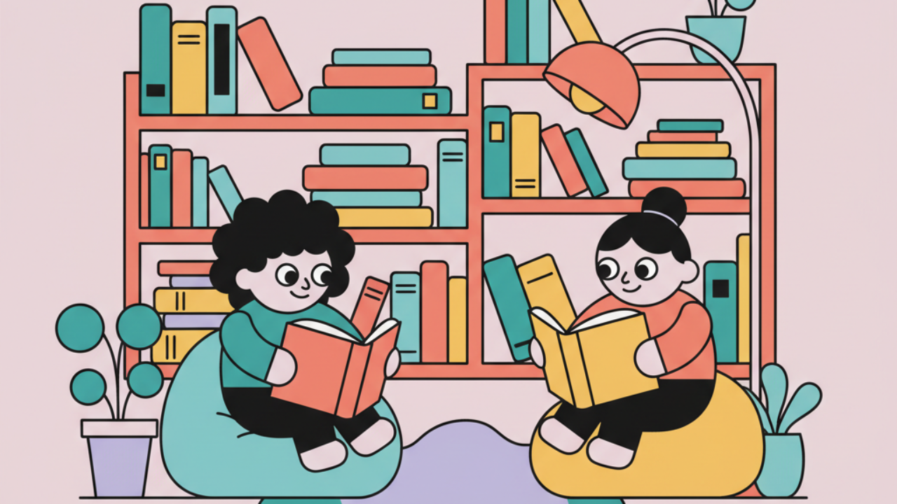 Colorir Online: Personagens Lendo no Cantinho da Leitura
