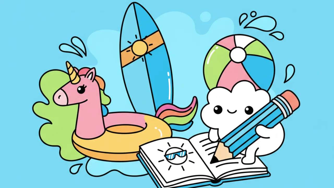 Desenhos de Dia de Piscina Fofo para Colorir