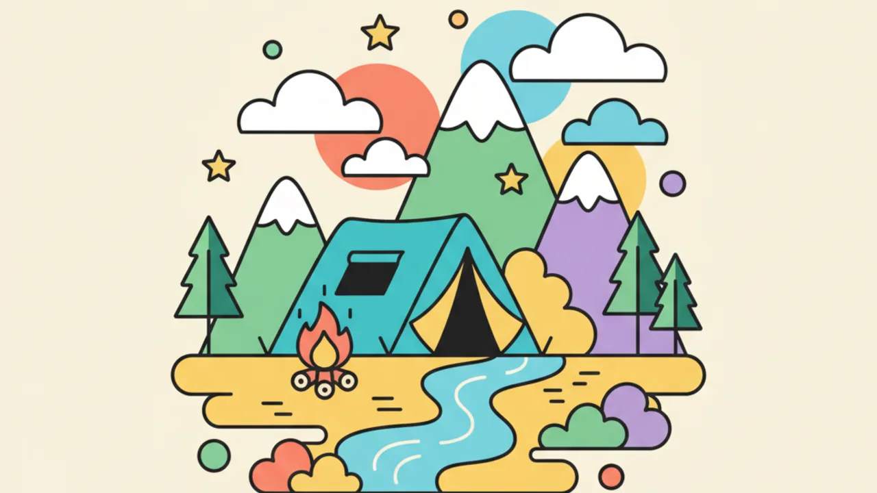 Colorir Online: Paisagens de Acampamento Fofo e Divertido