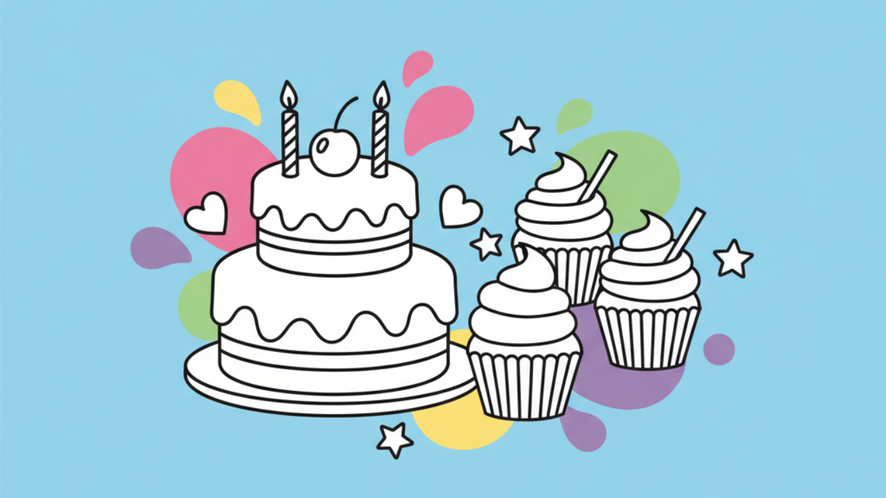 Desenhos Educativos de Bolos e Doces para Pintar