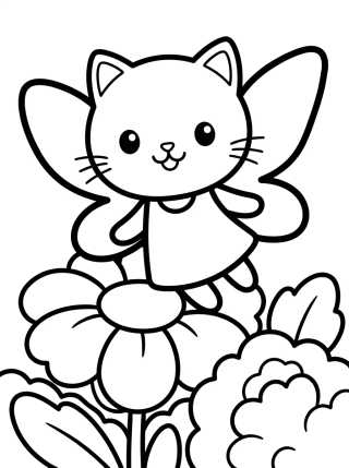 Desenho de Fada Gato no Jardim Mágico para colorir e imprimir grátis