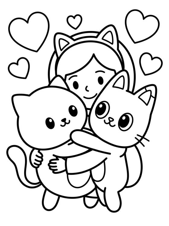 Desenho de Gabby e Pandy Gato Abraçados para colorir e imprimir grátis