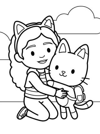 Desenho de Gabby e Pandy Gato Abraçados para colorir e imprimir grátis