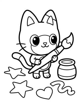 Kit Gato com Tintas e Pincéis para colorir Desenho de Kit Gato com Tintas e Pincéis para colorir e imprimir grátis