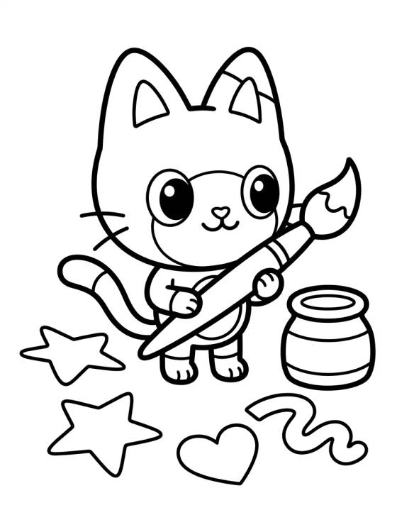 Kit Gato com Tintas e Pincéis para colorir Desenho de Kit Gato com Tintas e Pincéis para colorir e imprimir grátis