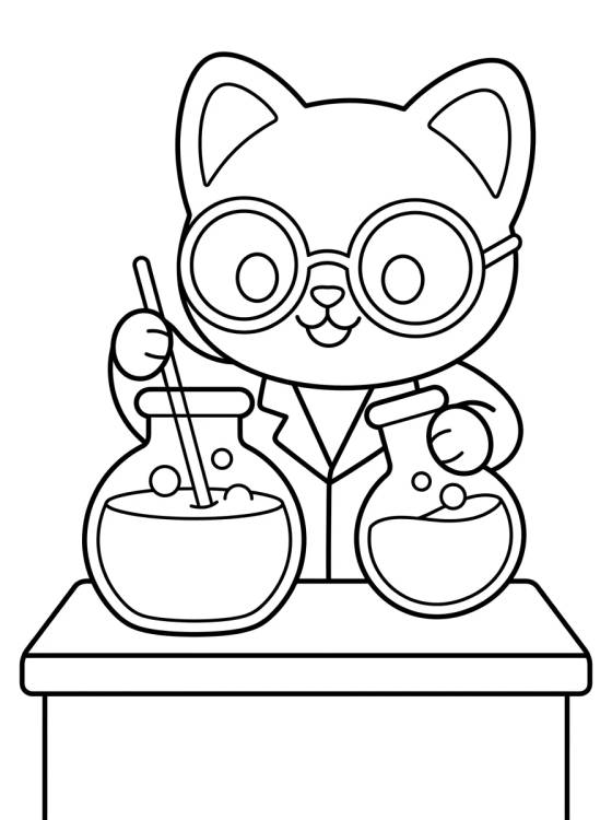 Kiticat Fazendo Experiências para colorir Desenho de Kiticat Fazendo Experiências para colorir e imprimir grátis