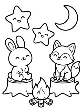 Desenho de Animais Aventureiros Olhando as Estrelas para colorir e imprimir grátis