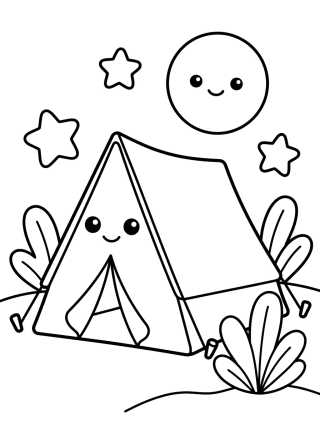 Desenho de Barraca Fofa sob as Estrelas para colorir e imprimir grátis
