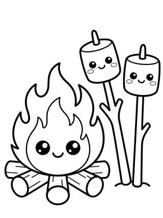 Desenho de Fogueira Alegre com Marshmallows Fofos para colorir e imprimir grátis