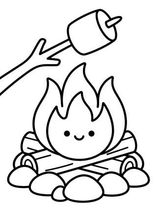 Fogueira de Acampamento com Marshmallow para colorir Desenho de Fogueira de Acampamento com Marshmallow para colorir e imprimir grátis