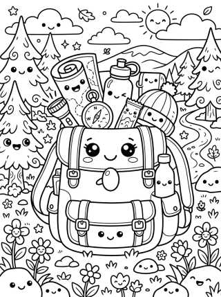 Mochila de Acampamento Sorridente para colorir Desenho de Mochila de Acampamento Sorridente para colorir e imprimir grátis