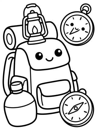 Desenho de Mochila de Aventura e Acessórios de Camping para colorir e imprimir grátis