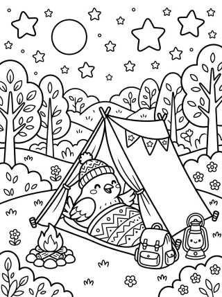 Passarinho Acampando Sob as Estrelas para colorir Desenho de Passarinho Acampando Sob as Estrelas para colorir e imprimir grátis