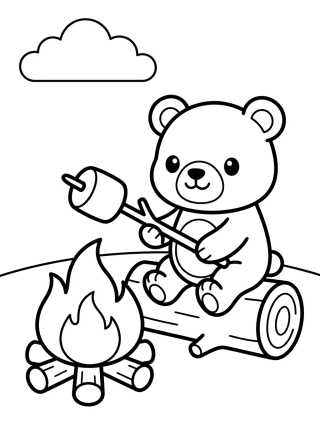 Desenho de Ursinho Assando Marshmallow para colorir e imprimir grátis