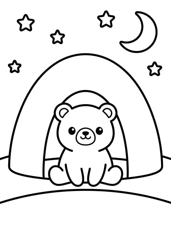 Ursinho Kawaii na Barraca de Acampamento para colorir Desenho de Ursinho Kawaii na Barraca de Acampamento para colorir e imprimir grátis