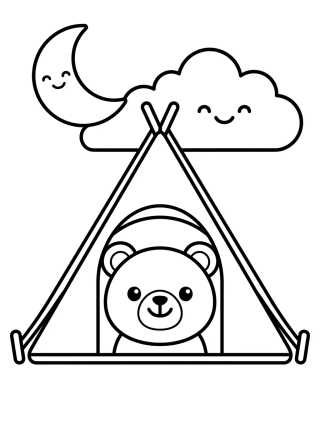 Ursinho Kawaii na Barraca de Acampamento para colorir Desenho de Ursinho Kawaii na Barraca de Acampamento para colorir e imprimir grátis