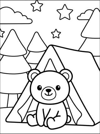 Ursinho Kawaii na Barraca para colorir Desenho de Ursinho Kawaii na Barraca para colorir e imprimir grátis