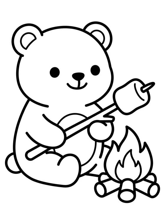 Ursinho na Fogueira para colorir Desenho de Ursinho na Fogueira para colorir e imprimir grátis
