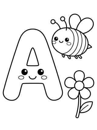 Letra A com Abelhinha Fofa para colorir Desenho de Letra A com Abelhinha Fofa para colorir e imprimir grátis
