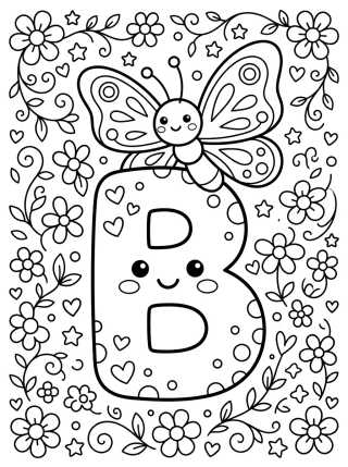 Desenho de Letra B com Borboleta Fofinha para colorir e imprimir grátis