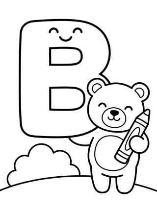 Desenho de Letra B com Ursinho Amigo para colorir e imprimir grátis