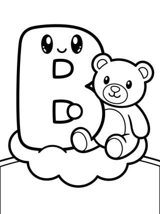 Desenho de Letra B com Ursinho Fofo para colorir e imprimir grátis