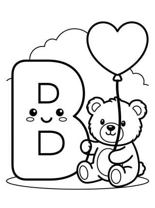 Desenho de Letra B e Ursinho de Pelúcia para colorir e imprimir grátis
