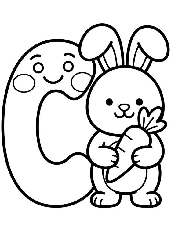Desenho de Letra C com Coelhinho Fofo para colorir e imprimir grátis