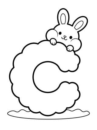 Desenho de Letra C com Coelhinho Fofo para colorir e imprimir grátis