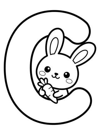 Desenho de Letra C com Coelho Fofo para colorir e imprimir grátis