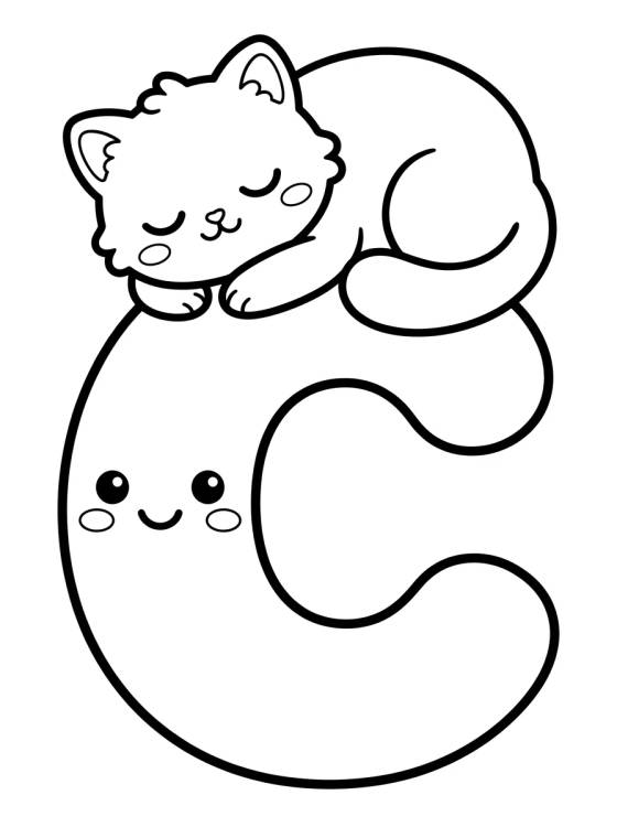 Desenho de Letra C de Gatinho Fofo para colorir e imprimir grátis