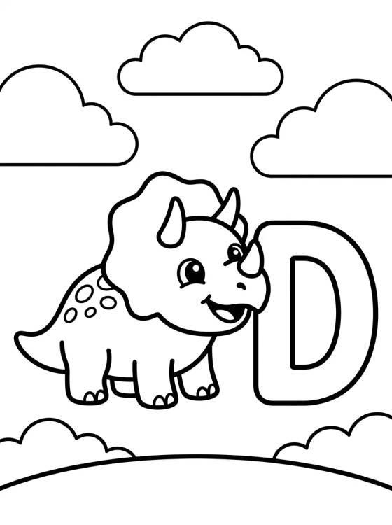 Desenho de Letra D com Dinossauro Baby para colorir e imprimir grátis