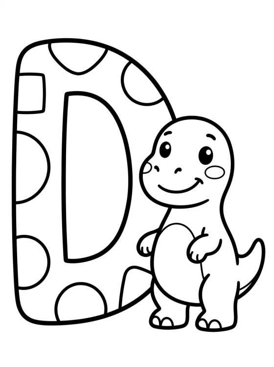 Desenho de Letra D com Dinossauro para colorir e imprimir grátis
