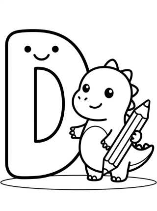 Desenho de Letra D e Dinossaurinho Fofo para colorir e imprimir grátis