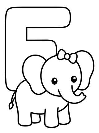 Desenho de Letra E com Elefante para colorir e imprimir grátis