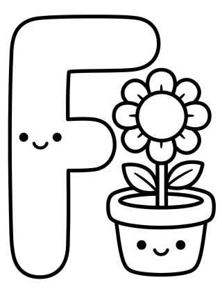 Desenho de Letra F com Florzinha Fofa para colorir e imprimir grátis