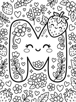 Desenho de Letra M do Moranguinho Doce para colorir e imprimir grátis