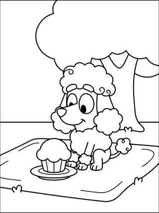 Desenho de Coco a Poodle Rosa no Piquenique para colorir e imprimir grátis