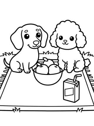 Snickers e Coco em um Piquenique para colorir Desenho de Snickers e Coco em um Piquenique para colorir e imprimir grátis