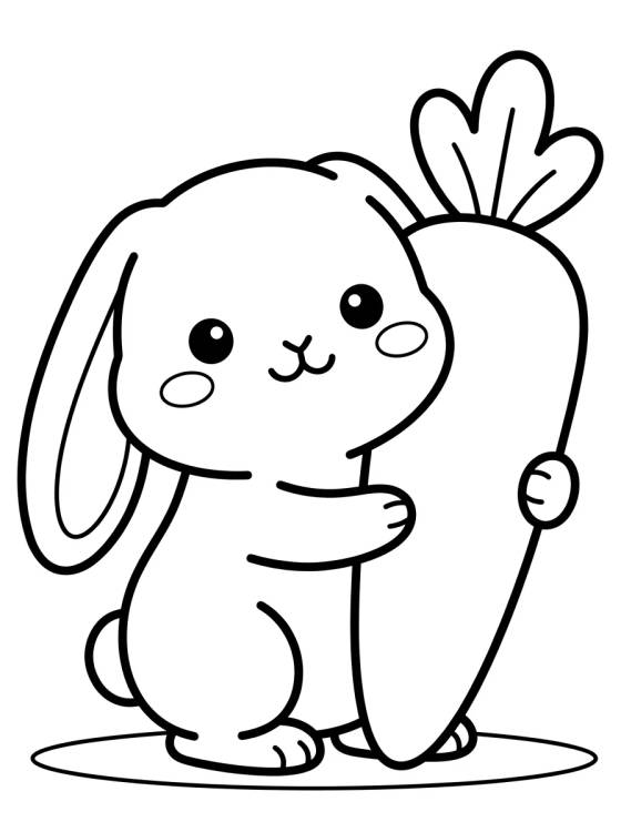Desenho de Coelhinho Fofo com Cenoura para colorir e imprimir grátis