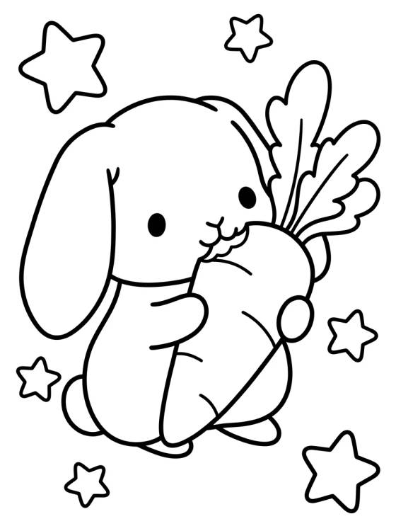 Coelhinho Fofo com Cenoura para colorir Desenho de Coelhinho Fofo com Cenoura para colorir e imprimir grátis