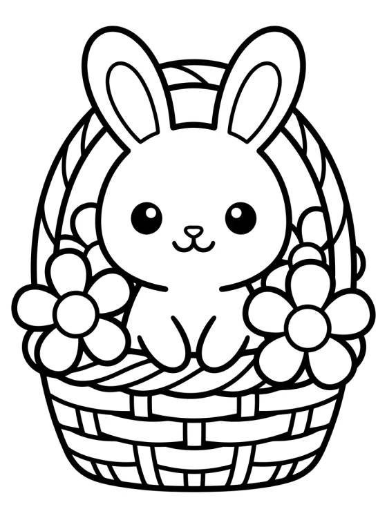 Coelhinho Fofo na Cesta de Flores para colorir Desenho de Coelhinho Fofo na Cesta de Flores para colorir e imprimir grátis