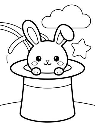 Desenho de Coelhinho Saindo da Cartola para colorir e imprimir grátis
