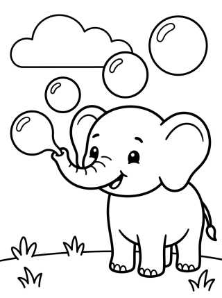 Desenho de Elefantinho Soltando Bolhas de Sabão para colorir e imprimir grátis